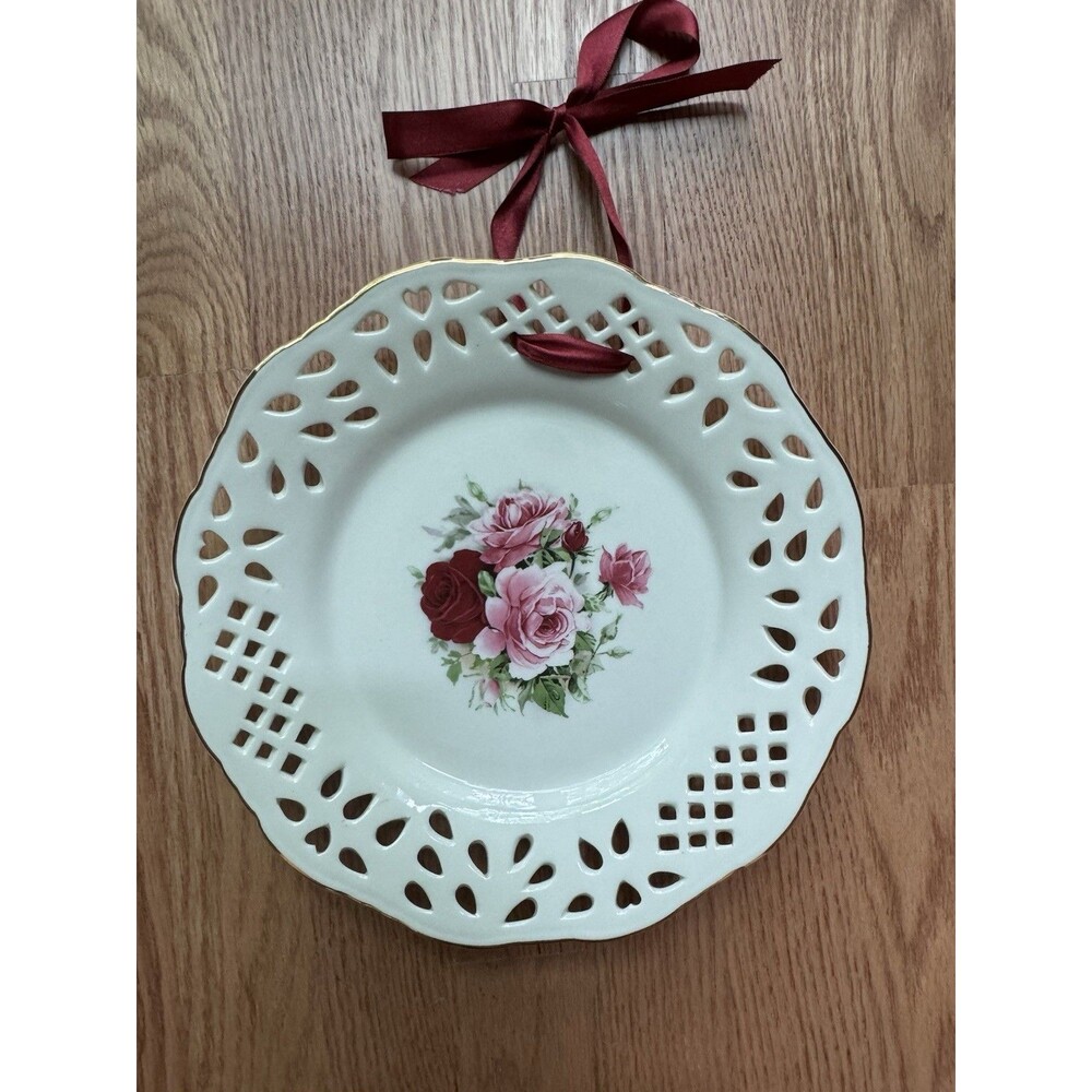 Formalities Baum Bros Plate Victorian Roses Lattice Decor Shabby Chic Porcelain